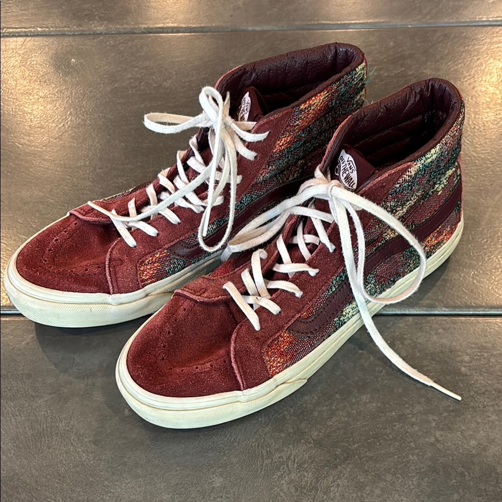 Vans Burgundy High-Top Sneakers with White Laces